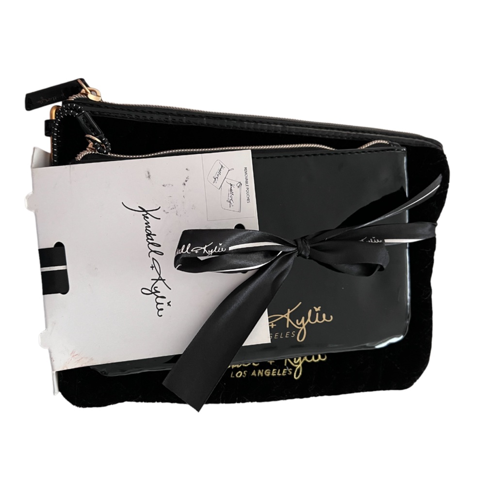 Kendall & Kylie Cosmetic Makeup Bag Zipper Pouch Black 2 Piece Set